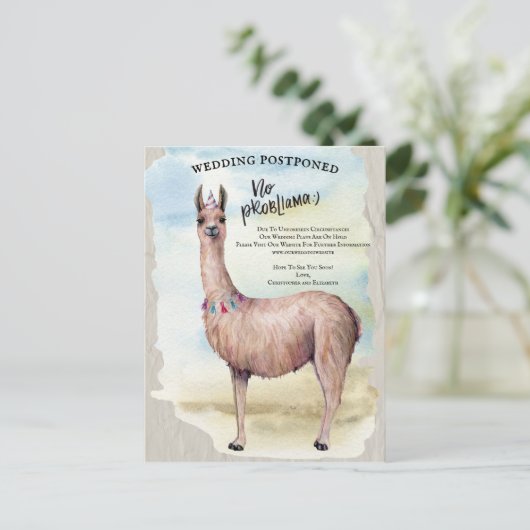 Carte Postale Funny Llama Mariage reportée Date de modification (Debout devant)