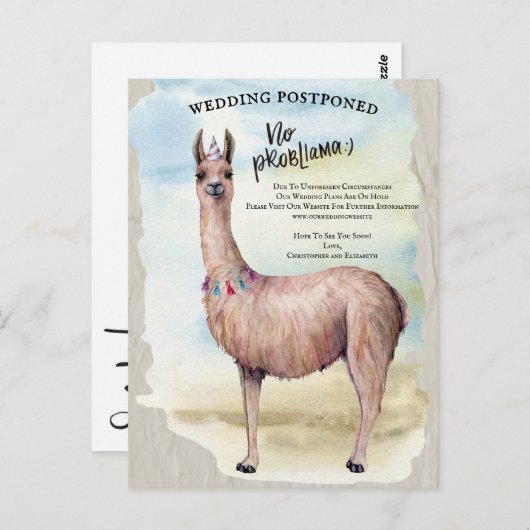 Carte Postale Funny Llama Mariage reportée Date de modification (Devant / Derrière)
