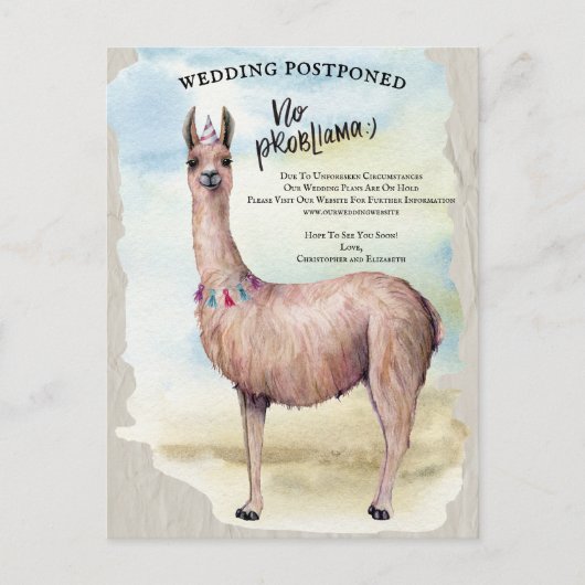Carte Postale Funny Llama Mariage reportée Date de modification (Devant)