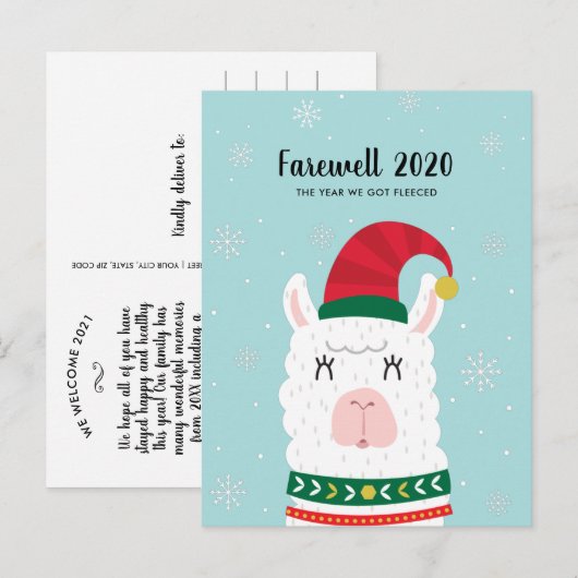 Carte Postale Funny Llama, Year We Got Fleeced Covid Christmas (Devant / Derrière)