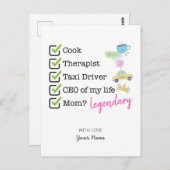 Carte Postale Funny Mom Checklist (Devant / Derrière)