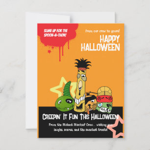 Carte Postale Funny Monstres Zombies Halloween Dessin