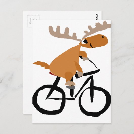Carte Postale Funny Moose équitation Vélo art original (Devant / Derrière)