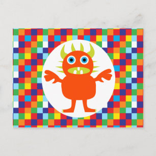 Carte Postale Funny Orange Monster Créature Blocs de couleurs vi