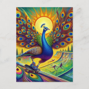 Carte Postale Funny Peacock Skateboard