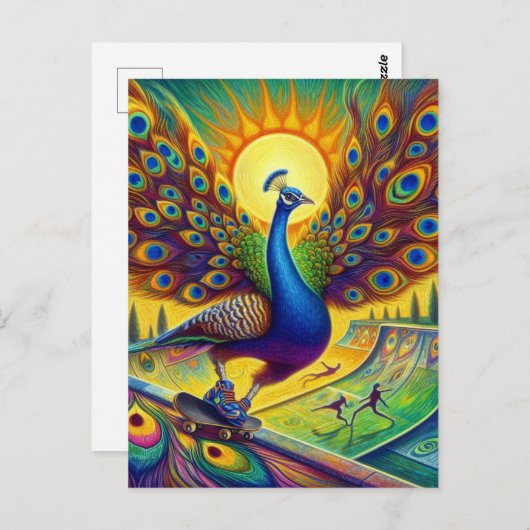 Carte Postale Funny Peacock Skateboard (Devant / Derrière)