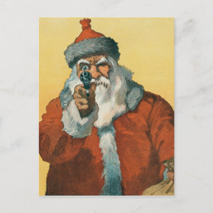 Carte Postale Funny Père Noël avec un pistolet de Noël