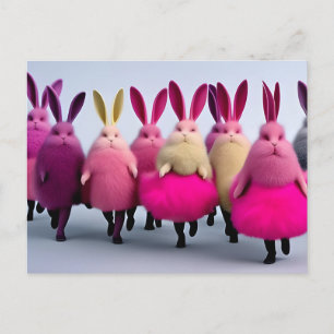Carte Postale Funny Pink Bunnies AI Généré Art Postcard