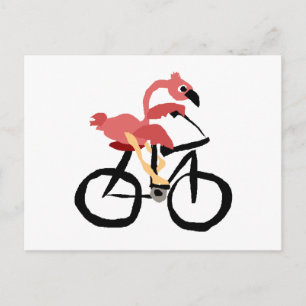 Carte Postale Funny Pink Flamingo Bird on Bicycle