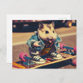 Carte Postale Funny Punk Skateboard Cute Hamster (Devant / Derrière)