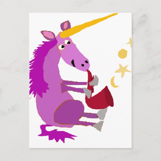 Carte Postale Funny Purple Unicorn Playing the Saxophone (Devant)