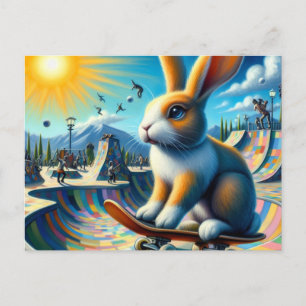 Carte Postale Funny Rabbit Skateboard