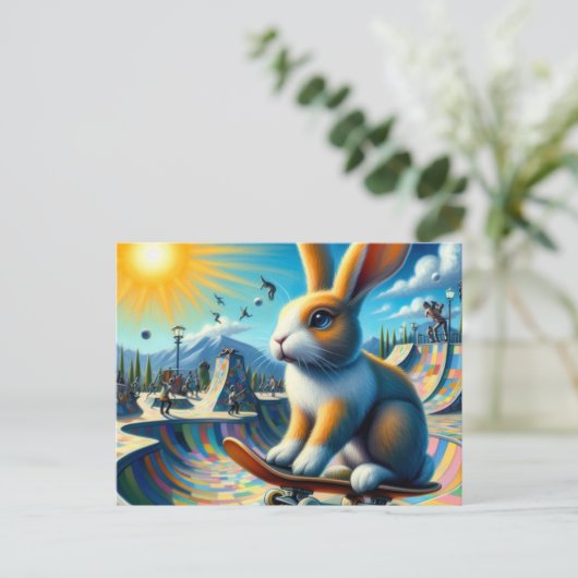 Carte Postale Funny Rabbit Skateboard (Debout devant)