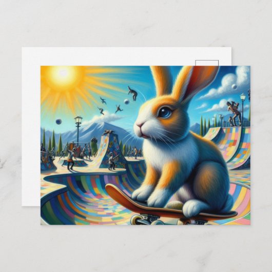 Carte Postale Funny Rabbit Skateboard (Devant / Derrière)