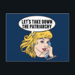 Carte Postale Funny Retro féministe Pop Art Anti Patriarchie<br><div class="desc">Supprimons le don du patriarcat. Un design féministe pop art rétro pour une femme forte et pro-choix qui vote pour le leadership féminin dans notre pays. Défendez-vous pour les droits des femmes et l'autonomisation des femmes avec ce dessin humoristique cool qui présente une jolie dirigeante blonde préparant une marche des...</div>