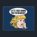 Carte Postale Funny Retro féministe Pop Art Anti Patriarchie<br><div class="desc">Supprimons le don du patriarcat. Un design féministe pop art rétro pour une femme forte et pro-choix qui vote pour le leadership féminin dans notre pays. Défendez-vous pour les droits des femmes et l'autonomisation des femmes avec ce dessin humoristique cool qui présente une jolie dirigeante blonde préparant une marche des...</div>