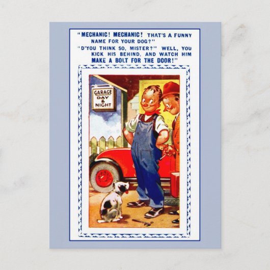 Carte Postale Funny rétro mécanique vintage, garage, chien (Devant)