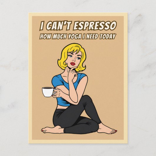 Carte Postale Funny Retro Style Coffee Yoga Humor Pop Art (Devant)