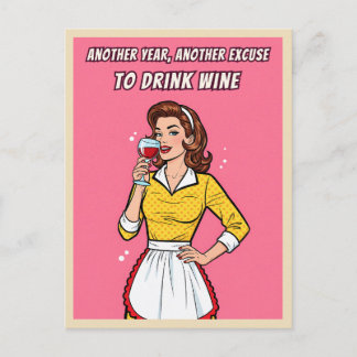 Carte Postale Funny Retro Vintage Wine Humor Pink Pop Art