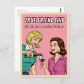 Carte Postale Funny Retro Wine Humor Best Friend Pop Art (Devant / Derrière)