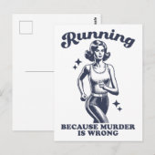 Carte Postale Funny Running Because Murder Is Wrong Retro (Devant / Derrière)