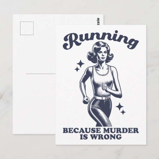 Carte Postale Funny Running Because Murder Is Wrong Retro (Devant / Derrière)