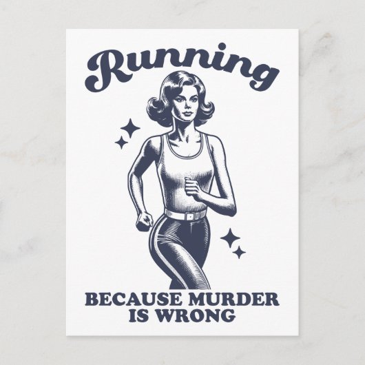 Carte Postale Funny Running Because Murder Is Wrong Retro (Devant)