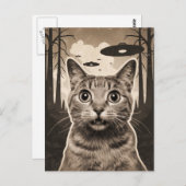 Carte Postale Funny Sepia Kitty et OVNI (Devant / Derrière)