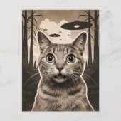 Carte Postale Funny Sepia Kitty et OVNI (Devant)