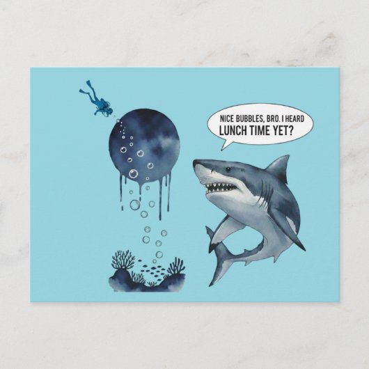 Carte Postale Funny shark diver lunch time nice bubbles bro (Devant)