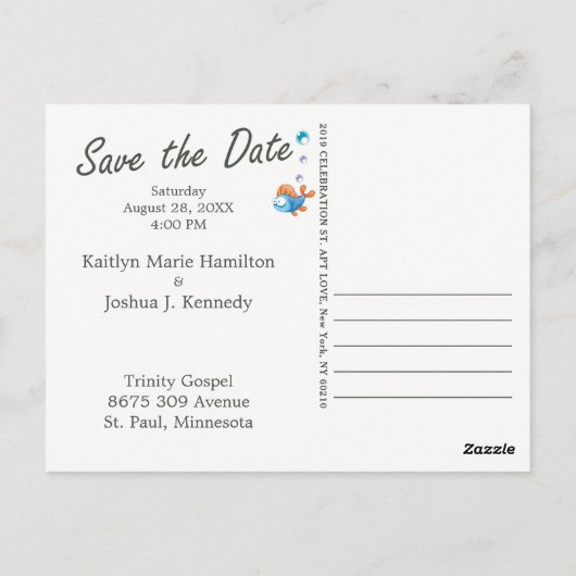 Carte Postale Funny Shark Fish Thème Mariage enregistrer la date (Dos)