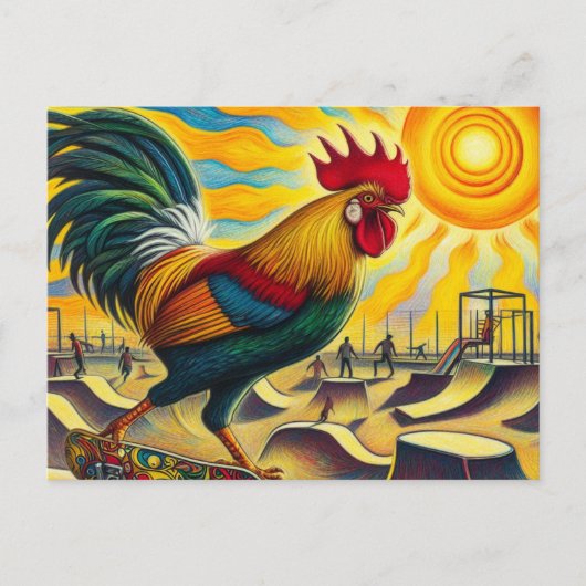 Carte Postale Funny Skateboard Rooster (Devant)