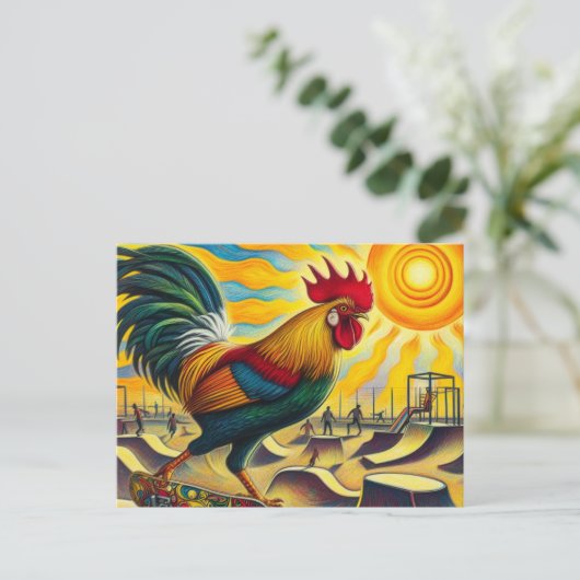 Carte Postale Funny Skateboard Rooster (Debout devant)