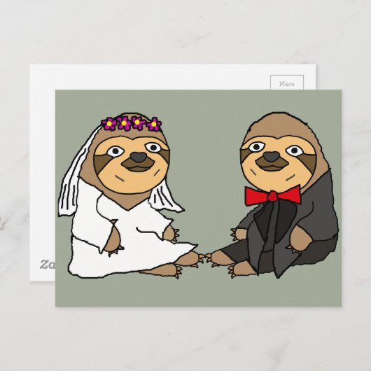 Carte Postale Funny Sloth Mariée et Mariage de chambre (Devant / Derrière)