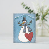 Carte Postale Funny Snowman avec casquette et foulard (Debout devant)