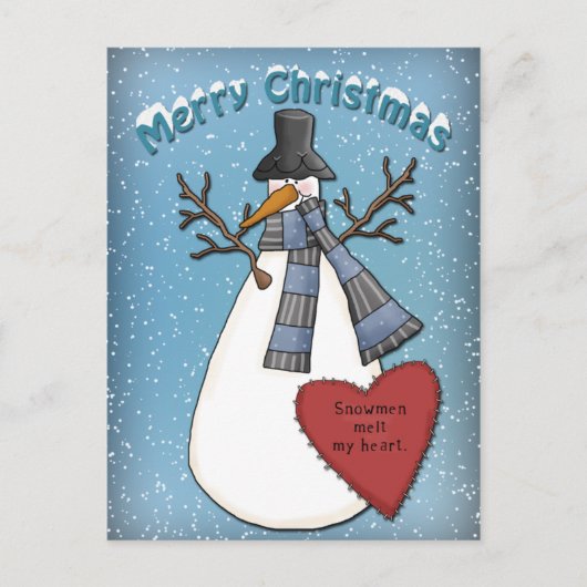 Carte Postale Funny Snowman avec casquette et foulard (Devant)