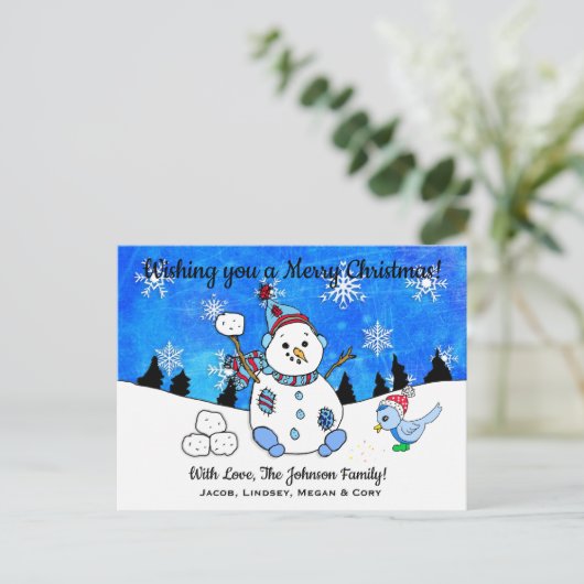 Carte Postale Funny Snowman lance Snowball Noël (Debout devant)