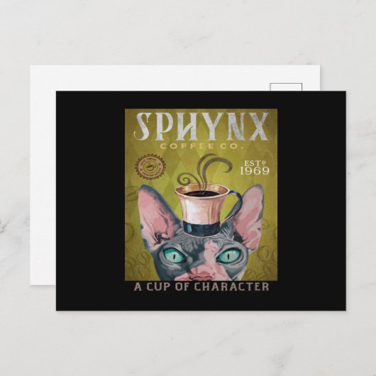 Carte Postale Funny Sphynx Cat Coffee (Devant / Derrière)