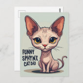Carte Postale Funny Sphynx Cat Dad Cartoon Art (Devant / Derrière)