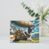 Carte Postale Funny Steampunk Bordure Collie avec mouton et limb (Debout devant)