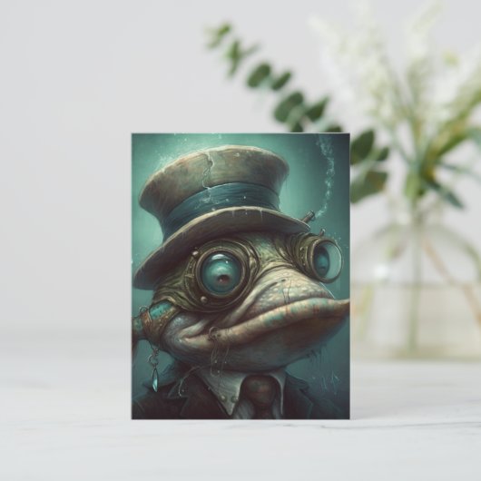 Carte Postale Funny Steampunk Poisson en costume (Debout devant)