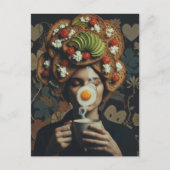 Carte Postale Funny Surreal Avocado Toast and Coffee lady (Devant)