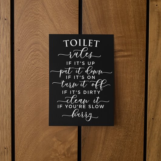 Carte Postale Funny Toilet Rules – Elegant White Text on Black