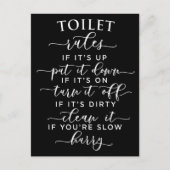 Carte Postale Funny Toilet Rules – Elegant White Text on Black (Devant)