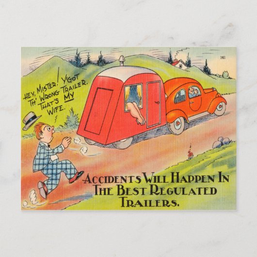 Carte Postale Funny Travel Trailer RV Camping Cartoon du Camping (Devant)