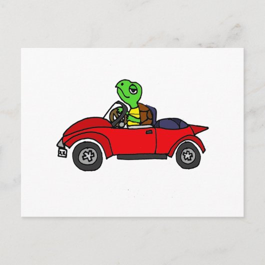 Carte Postale Funny Turtle Driving Red Convertible Voiture (Devant)