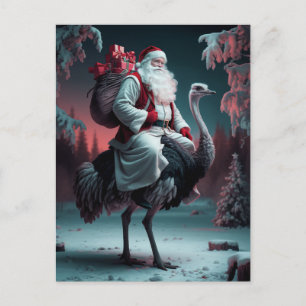 Carte Postale Funny Unique Père Noël et Ostrich neige de Noël