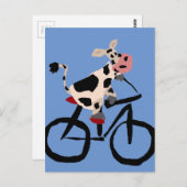 Carte Postale Funny Vache équitation Bicyclette Art (Devant / Derrière)