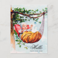 Funny Vintage Baby Waving Hi in Hammock Art