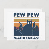 Carte Postale Funny Vintage cat pew pew pew Madafakas (Devant / Derrière)